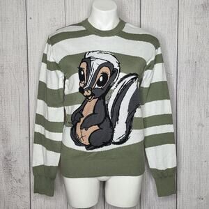 Disney Bambi Flower Striped Knit Sweater XS Green Cottagecore